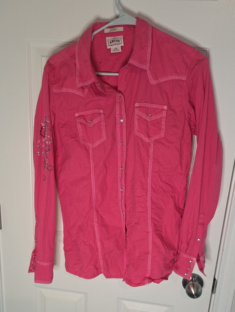 Ariat Hot Pink Western Snap Shirt with Rhinestone Sleeve Fitted